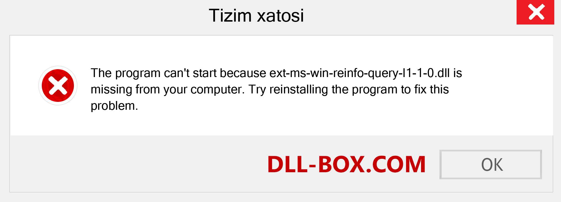 ext-ms-win-reinfo-query-l1-1-0.dll fayli yo'qolganmi?. Windows 7, 8, 10 uchun yuklab olish - Windowsda ext-ms-win-reinfo-query-l1-1-0 dll etishmayotgan xatoni tuzating, rasmlar, rasmlar